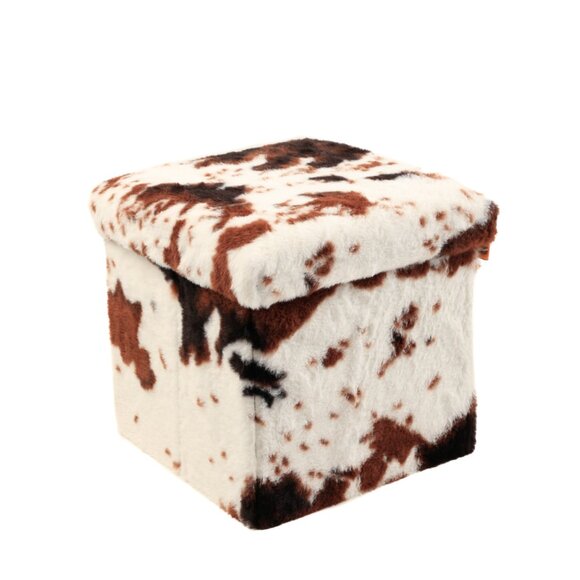 Go-Poufs Knock-Down Small Cube Faux Cowhide Storage Ottoman | 12"x12"x12" - Picture 3 of 5